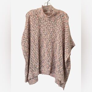 Akemi + Kin Anthropologie Open Knit Poncho Sweater Mock Neck Speckled